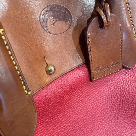 Red Pebble and Brown Leather All Weather Dooney and Bourke Handbag Bag - Picture 7 of 11